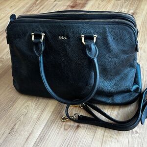 Polo Ralph Lauren Black Leather Double-Zip Satchel w/ Crossbody Detachable Strap